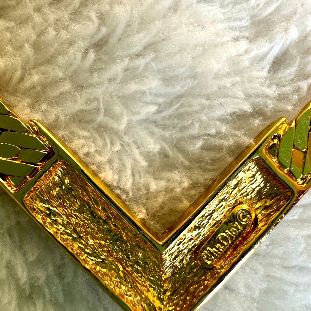 Christian Dior 18K gold plated vintage flat necklace with enamel and crystal - Picture 15 of 16